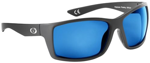 Flying Fisherman Rafter Polarisierte, rechteckige Sonnenbrille, mattschwarzer Rahmen/grüne verspiegelte Gläser, Größe M, Mattschwarzer Rahmen/blaue verspiegelte Gläser, Medium