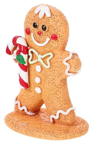 Didiseaon Gingerbread Figurines Christmas Tabletop Decorations Resin Gingerbread Man with Candy Cane Ornament for Home Kitchen Fireplace Holiday Decor