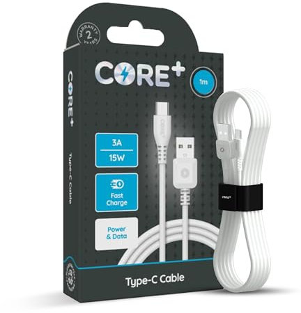 CORE+ | 1M USB C to USB Type A Smartphone Charger Cable 15W | Fast Charging | Compatible with iPhone 15 Pro/Max, Macbook, Samsung, Google Devices | Includes Cable Tidy (1 x 1M)
