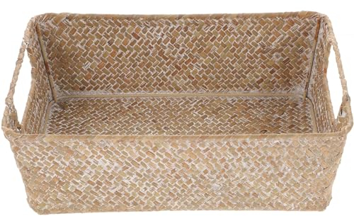 CALLARON Straw Storage Basket 30x20cm Weave Fruit Basket Wicker Storage Baskets with Handble Household Storage Container Snack Container