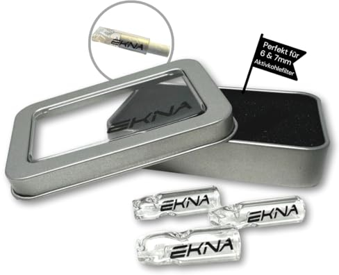 EKNA 3er-Set Glas Tips Joint - Glas Tips Aktivkohlefilter für 6mm & 7mm - Glas Tips zum eindrehen - Wiederverwendbare Filter - Smoking Tip (Speziell für Aktivkohlefilter)