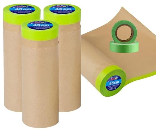 Wonninek Masking Paper for Spraying 4 Roll 18 x 50ft Unfold Pre-Tape Paint Masking Master Tape and Drape for Furniture Carpet Protection Film