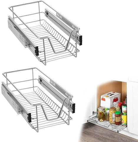Suusolny 2er Küchenschrank Teleskopschublade Apothekerschrank Schlafzimmerschublade Einsatz Teleskopschienen Ausziehbare Ablage Schrankauszug Küchen Regal Organizer Vollauszug für 30cm Schränke