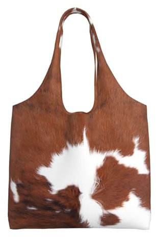 BEEOFICEPENG Umhängetasche, große Canvas-Einkaufstasche, Einkaufstasche, lässige Handtasche, wiederverwendbare Einkaufstaschen,Tier Braun Kuhfell Druck Kuh