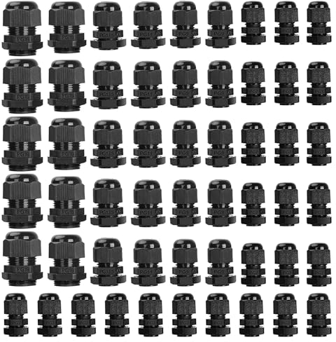 FOGAWA Confezione da 55 Pressacavi Impermeabili,Pressacavi Connettori Impermeabile,Pressacavi Regolabili,Connettori per Cavi per Casa,Giardino,Illuminazione Esterna (Nero)