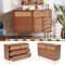 TOTITOM Schubladenkommode Kommode mit 6 Schubladen, Rattan Sideboard Highboard für Schlafzimmer & alle Wohnräume, Nussbaum -H90/B120/T40 cm