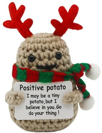 GraduationMall Weihnachtselch Positive Kartoffel Puppe Positive Potato,Kreative Strickwolle mit Energiekarte,Motivationsgeschenke für Christmas