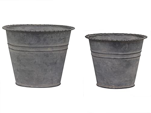 2-TLG Set Blumentopf Übertöpfe französisch Antique Zink in Grau Deko, H 9-10/D 10-13 cm