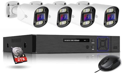 JUSTOP Starlight 8 Channel Outdoor CCTV Camera System, Smart Security Kit, Full Colour Night Vision, AOC Audio Recording, H.265+ DVR with 2TB Hard Drive and 4x 1080P Cameras, Email & APP Alert