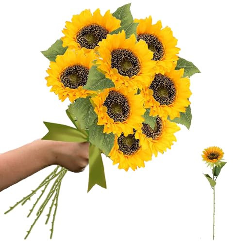 RXKFIGX 8 Pezzi Girasoli Artificiali Girasole Falso di Seta Girasoli Artificiali a Stelo Singolo Girasoli di Seta Gialli Girasoli Fiori Artificiali per Decorazioni Interne ed Esterne Matrimoni Bouquet