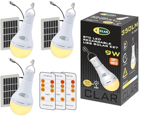CLAR - Bombilla Recargable USB Con Mando, Luz Sin Electricidad, Sin Cable (Pack 3)