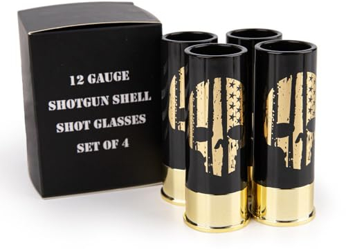 Gobesty Schnapsgläser mit Totenkopf, Totenkopf-Schnapsgläser aus Kunststoff, 12 GA Kleine Schnapsbecher mit Geschenkbox, für Männer und Frauen, Totenkopf Schnapsglas für Whiskey, Tequila, Schwarz