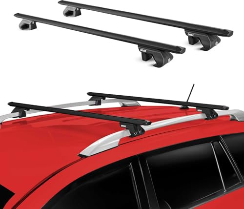 OMAC Dachträger Aluminium TÜV geprüft für Nissan Navara II D40 2005-2014 4Tür – Für Standard Dachreling – T Nut – Max 90 kg – 2 Schlösser Schwarz