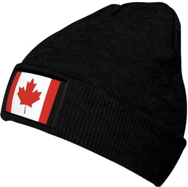 Strickmütze Flagge Von Kanada Schwarz Beanie Mütze Unisex Beanie Hut Weich Cuffed Hats Für Wandern Camping Running