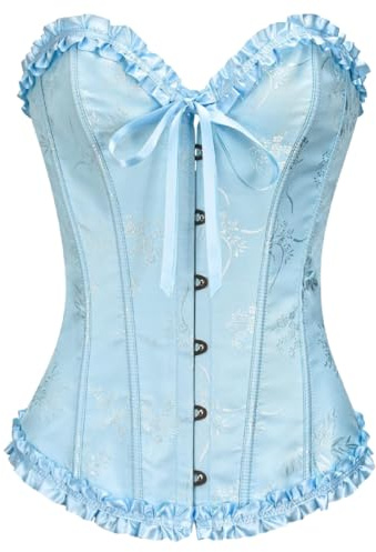 JozAdy Überbrustkorsett für Damen, Satin, Schnürung, Taillenmieder, Bustier, Bodyshaper, Top, Übergröße, hellblau, XL