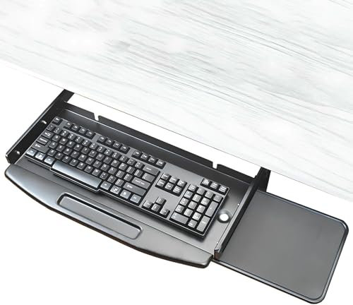 KXAOXGRC Bandeja para Teclado bajo Escritorio, Bandeja for Teclado Ajustable con Plataforma for Mouse Que Gira 360° Debajo del cajón de la computadora del Escritorio