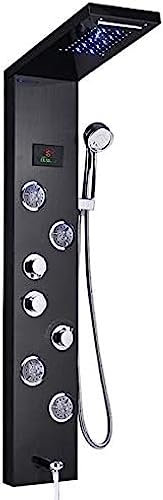 DRFGNF Pannello Doccia LED per Bagno, Colonna Doccia, Miscelatore per Vasca, con doccetta, Schermo Temperatura, Nero, Nero