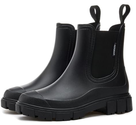 MIEHUIAI Stivali di Gomma Donna Stivali Pioggia Impermeabili Chelsea Ankle Boots Moda Rain Boots Outdoor Antiscivolo Stivali da Giardino(Nero,38 EU)