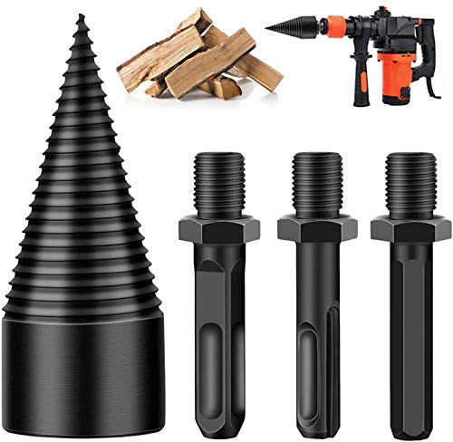 Bohrkegel Holzspalter,Holzspalter Schraube Kegel,Brennholzbohrer Spalter für Holzschneider, Holzspaltbohrer mit 3 Bohrgriffe,Kegelspalter,BohrkegelHolzspalter für Bohrmaschine-32mm(Schwarz)