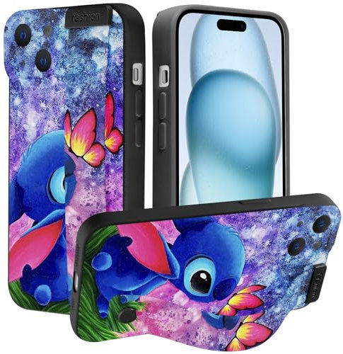 Omyzo Cartoon Case for iPhone 13 Case 6,1 with Wrist Strap,Cute Anime Character Pattern Cover for Girls Women,Wristband Holder Stand Soft TPU Shockproof Protective Case,Design