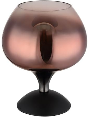Tischleuchte Glas kupfer Tischlampe Retro Nachttischleuchte schwarz chrom, Metall, E27 Fassung, DxH 15x20,5 cm