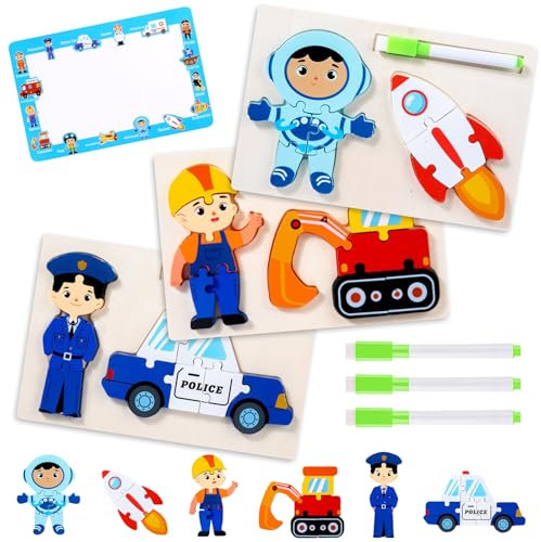 Holzpuzzle Kinder, 3 Stück Montessori Spielzeug Puzzle, 3D Holz Montessori Steckpuzzle für Baby, Holzpuzzle Kleinkind Lernspielzeug, Holzspielzeug Geschenk für Jungen Mädchen ab 2 3 4 5 Jahren