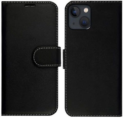 Case for iPhone 14, Premium Leather Wallet Flip Black Book Case with 2 Card Slots, Kickstand, and Magnetic Closure for iPhone 14