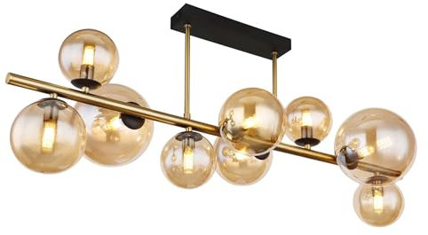 bmf-versand® Deckenlampe LED Wohnzimmer - Hängelampe Esstisch Glas Kugeln Amber - Hängeleuchte Esszimmer Modern - Deckenleuchte 9-flammig Messing Farben