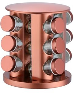 Dan Dan 12-Jar Rotating Spice Rack Organizer, Spice Tower for Countertop: Stainless Steel + Lead-Free Glass for a Tidy, Efficient, and Reusable Kitchen! (Rose Gold)