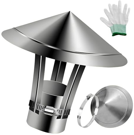 201 Edelstahl Regenhut 50-300 Mm Schornsteinabdeckung, Haus Garagendächer Entlüftungshaube Kaminhaube, Kamin-Abdeckung Mit Zubehör Und Handschuh(170 mm/6.69 in)