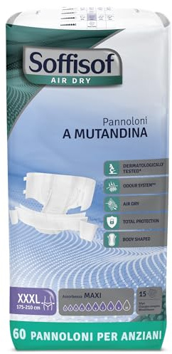 Soffisof Air Dry Windeln für Erwachsene Maxi XXXL - 60x Inkontinenz Slip - 4 Packungen mit 15 Windelhosen, 9 Tropfen - Windelslip Erwachsene