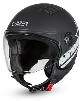 Cruizer Casco Jet Moto Scooter Omologato ARIES Visiera Singola Nero Opaco Stella Bianca (XS)