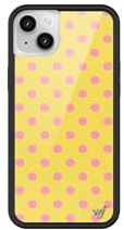 Wildflower, Hülle kompatibel mit Apple iPhone 13/14, schwarzer Schutzrand, Zertifiziert für Stürze aus bis zu 120 cm H, frauengeführtes Kleinunternehmen, Polka Dot, pink und gelb, Punkte