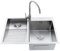 AIVANOTO Lavabo 70 x 48 cm en acier inoxydable 304 avec robinet, accessoires de drainage, avec planche à laver, double évier, évier de cave, 2 lavabos à main, pour cave, buanderie, jardin, gauche