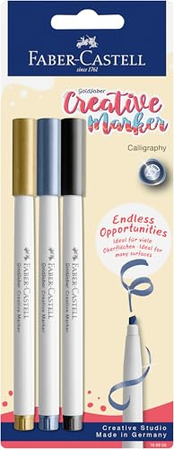 FABER-CASTELL - Goldfaber Creative Marker Set Calligraphy, 3 Stifte | Wasserfeste Metallic Marker für Kalligrafie und Handlettering