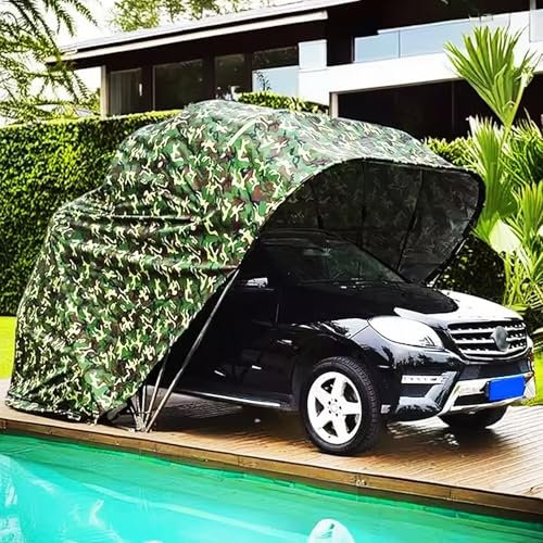 Asiwnshw Carport Pieghevole Mobile in Acciaio Inossidabile, Tenda da Sole Retrattile Pieghevole per Auto, Riparo semiautomatico Durevole, Garage Portatile(18x8.2x7.6FT)