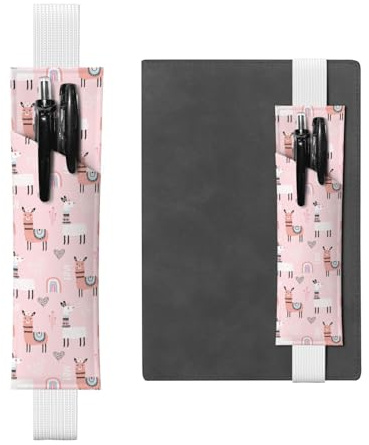 Kashinn Lama, bedruckter Stifthalter aus Leder, elastisches Band, Federmäppchen, Lesezeichen, für Notizbücher, Tagebücher, Planer, weiß, Einheitsgröße