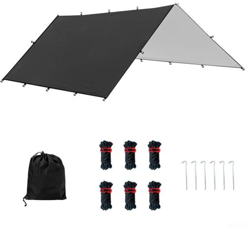 Tente d'auvent multifonction pour camping en plein air, abri de pluie, tapis de pique-nique, couverture de plage avec clous de sol et cordes coupe-vent (taille M : 304,8 x 292,1 cm)