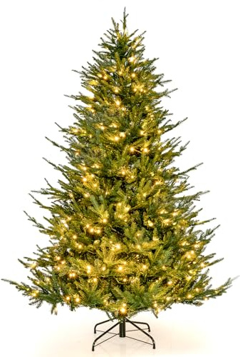 COSTWAY 210 cm Künstlicher Weihnachtsbaum mit Beleuchtung, aufklappbarer Christbaum mit 8 Lichtmodi, warmweißen LED-Lichtern, 1130 Zweigspitzen aus PE & PVC, Tannenbaum, Kunstbaum Weihnachten, grün