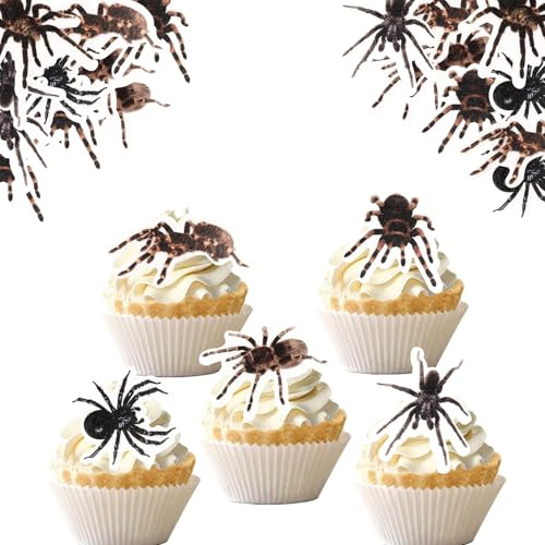 Catelves 48 Stück Spinne Cupcake Topper Essbar,Horror Halloween Tortendeko Essbar,6 Stile,Esspapier Muffin Deko Halloween Kuchen Deko,Spinne Tortendeko für Geburtstag,Horror Party,Halloweenparty