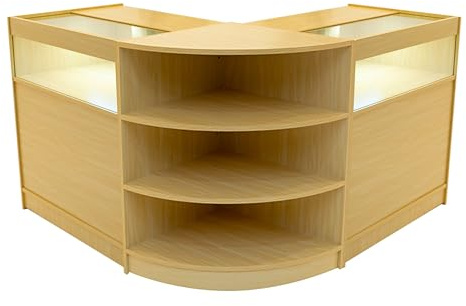Maple Shop Counter Set Theseus LED Light B900 LM60 90cm 60cm W Lockable Sliding Doors Keys 3 Retail Storage Units Glass Display Showcase Cabinet Corner Clothing Jewellery Store Shelves Lighting