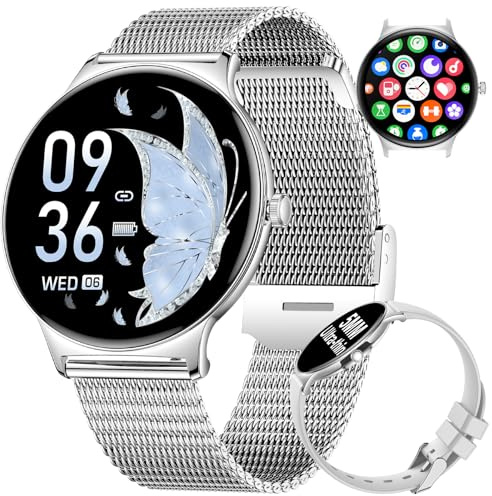 BENYAR SMART 2025 Smartwatch Damen mit Telefonfunktion, 1,43 AMOLED Display Smart Watch, IP68 Wasserdicht 120+ Sportmodi Fitnessuhr, SpO2/Herzfrequenz/Schlafmonitor für Andriod iOS Silber