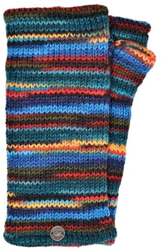 Black Yak 100% Pure New Wool Unisex Electric Stripe Wristwarmers - Blue