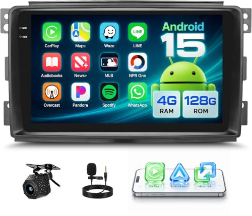 4G+128G CAMECHO Autoradio für Mercedes Benz Smart Fortwo 451 2005-2010 | 9 Zoll Android 15 Autoradio mit Carplay Android Auto GPS WLAN Bluetooth FM/RDS EQ SWC + Rückfahrkamera&MIC