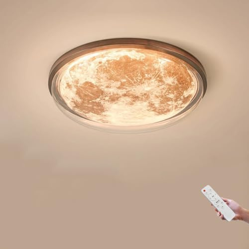 AoLa LED Mond Deckenleuchte Dimmbar mit Fernbedienung 3D Mond Lamp Modern Deckenlampe Kinderzimmer Junge Mädchen Babyzimmer Deko Lamp Rund Design für Schlafzimmer Wohnzimmer Restaurant,40CM