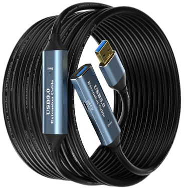 SSS·GRGB Aktives USB 3.0 Verlängerungskabel 25 m, 5 Gbit/s, USB-A auf USB-A | 4 Signalverstärker-Chip, USB-C-Ladeanschluss, 2 A Ladestrom, vergoldete Kontakte, Aluminiumstecker, für Webcam und Drucker