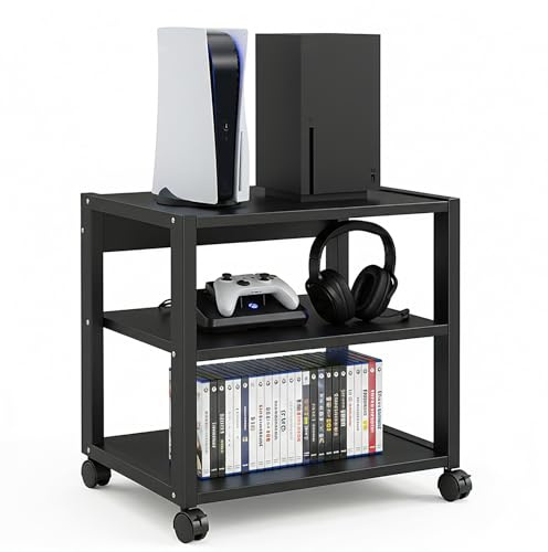GTYMTTX Mobile Hi-Fi Rack Audio a 3 Ripiani, Supporto Stampante con Ruote, Tavolino Porta Stereo per Giradischi e Amplificatore, Scaffale Multiuso in Metallo per Ufficio e Casa, Nero