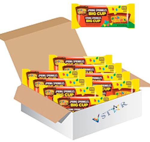 Peanut Butter Sprinkles Big Cup Kingsize Milk chocolate 73g – Milk Chocolate Peanut Butter Cups with Easter Shaped Sprinkles - Res (12 x Packs)