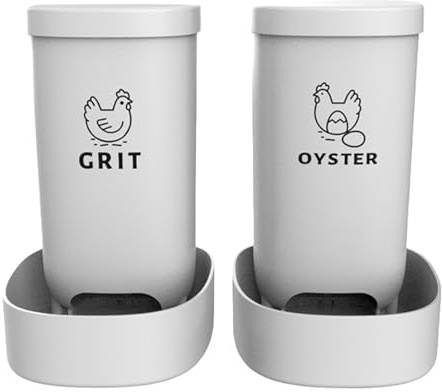 Poultry Feeders For Chickens - 2 Piece Chick Feeder, Oyster Shell Dispenser, Waterproof Grit Container | Feeding System For Indoor Outdoor Coop Backyard Fence Wall Farms Feed Bin Small Chick