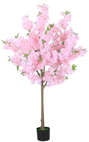 Artificial Cherry Blossom Tree,Realistic Fake Pink Blooming Flower Tree for offices, bedrooms, living rooms and other places Decorations,Low Maintenance,150cm/5FT